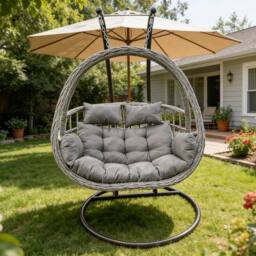 Fimous Indoor Outdoor Rattan Love Egg Hanging Chair Garden With Thick Cushion in Dark Grey - thumbnail 1