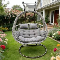 Fimous Indoor Outdoor Rattan Love Egg Hanging Chair Garden With Thick Cushion in Dark Grey - thumbnail 4