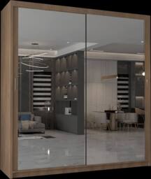 MN Furniture Cuba Sliding Mirror Wardrobe - LED Light 203cm x 217cm in Brown - Size: 203 cm x 217 cm - thumbnail 2