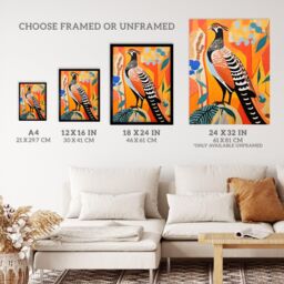 Wee Blue Coo Wall Art Print Autumn Pheasant Bird Portrait Vibrant Folk Art Oil Painting Orange Blue Red Patterns Art Framed - Size: A4 - thumbnail 3