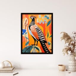 Wee Blue Coo Wall Art Print Autumn Pheasant Bird Portrait Vibrant Folk Art Oil Painting Orange Blue Red Patterns Art Framed - Size: A4 - thumbnail 4