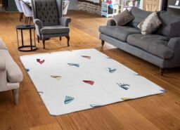 Benjamin Tate Design Striped Sailboats Rug in Natural - Size: Large - thumbnail 2