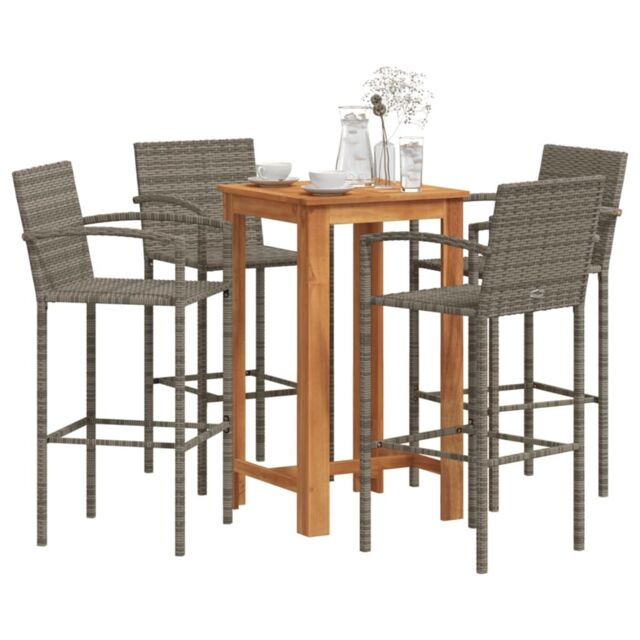 Berkfield Home 5 Piece Garden Bar Set Grey Solid Wood Acacia & Poly Rattan - image 1