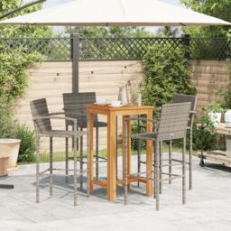 Berkfield Home 5 Piece Garden Bar Set Grey Solid Wood Acacia & Poly Rattan - thumbnail 3