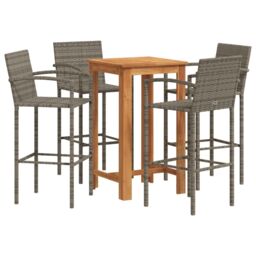Berkfield Home 5 Piece Garden Bar Set Grey Solid Wood Acacia & Poly Rattan - thumbnail 2