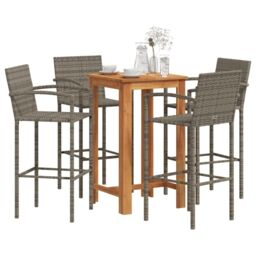 Berkfield Home 5 Piece Garden Bar Set Grey Solid Wood Acacia & Poly Rattan - thumbnail 1