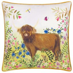 Evans Lichfield Daisy Hill Agnes Printed Cushion in Tan - Size: 45 cm x 45 cm