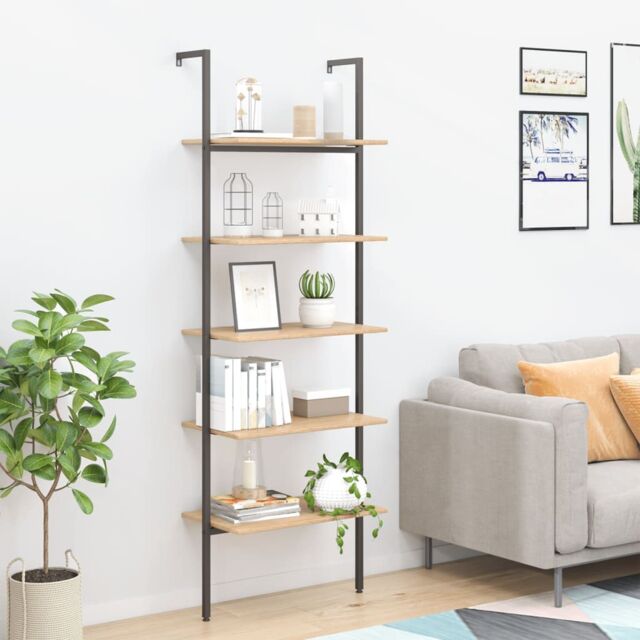 Berkfield Home 5-Tier Leaning Shelf Light Brown & Black 64x35x185 cm - Size: 64 x 35 x 185 cm - image 1