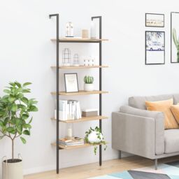 Berkfield Home 5-Tier Leaning Shelf Light Brown & Black 64x35x185 cm - Size: 64 x 35 x 185 cm - thumbnail 1