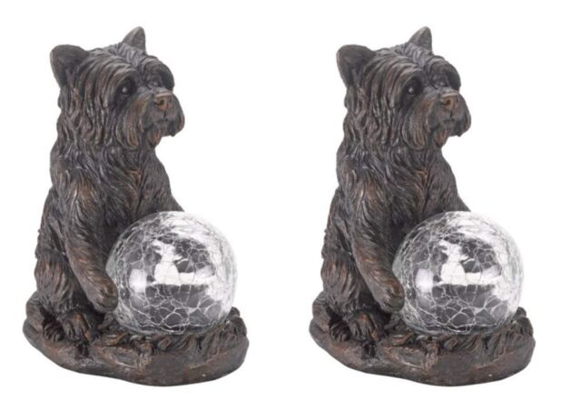 Marco Paul 2 Pack of Resin Dog Solar Powered Garden Ornament with Crystal Ball 15cm in Grey - image 1