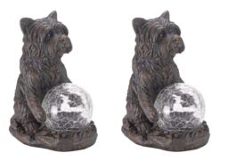 Marco Paul 2 Pack of Resin Dog Solar Powered Garden Ornament with Crystal Ball 15cm in Grey - thumbnail 1