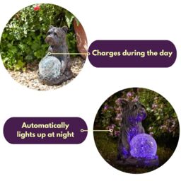 Marco Paul 2 Pack of Resin Dog Solar Powered Garden Ornament with Crystal Ball 15cm in Grey - thumbnail 7