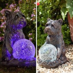 Marco Paul 2 Pack of Resin Dog Solar Powered Garden Ornament with Crystal Ball 15cm in Grey - thumbnail 5