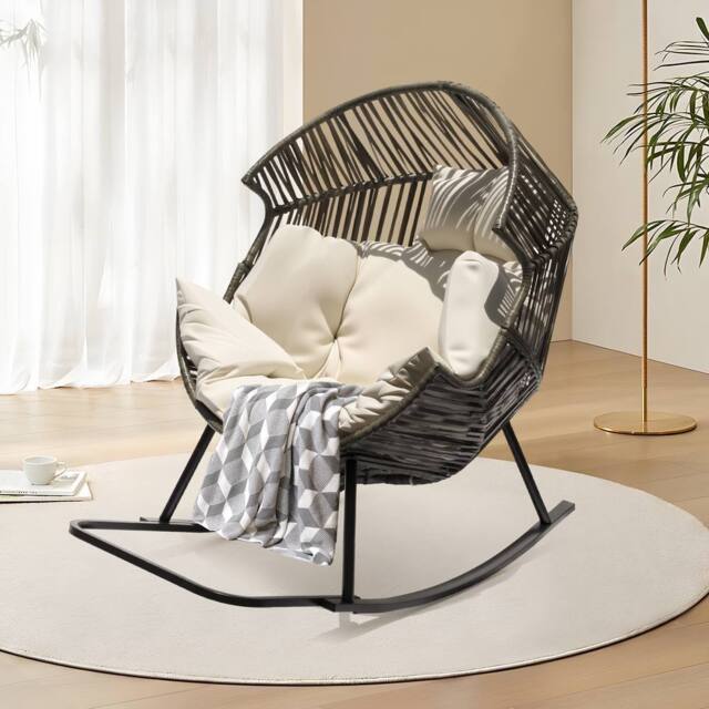 Leaper Oversized PE Rattan Rocking Chair with Thick Cushion in Grey - image 1