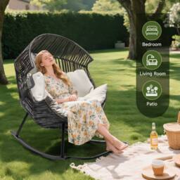 Leaper Oversized PE Rattan Rocking Chair with Thick Cushion in Grey - thumbnail 4