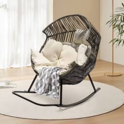 Leaper Oversized PE Rattan Rocking Chair with Thick Cushion in Grey - thumbnail 1