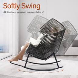 Leaper Oversized PE Rattan Rocking Chair with Thick Cushion in Grey - thumbnail 3