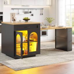 BTM Extendable Kitchen Island LED Storage Cabinet Drawers Shelves in Black - thumbnail 3
