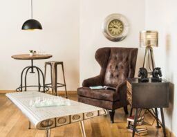 Orsina Wood & Metal Round Top Side Table, Industrial Style Side Table, Wooden Side Table For Living Room in Natural - thumbnail 2