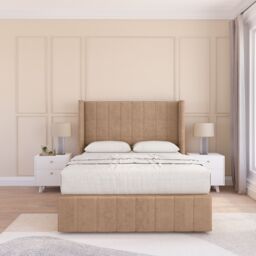 "Sloomy Melbourne Naples Wingback Bed Set, 2 Drawers & 54"" Floor Standing Headboard in Light Sand - Size: Double" - thumbnail 2