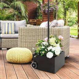 Costway 77kg Patio Umbrella Base Fillable Umbrella Stand Flower Box w/ 2 Universal Wheels in Black - thumbnail 3