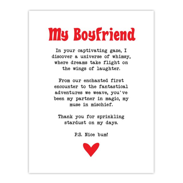 "Artery8 Love Poem Whimsy Magic Boyfriend Romantic Poetry Wall Art Print in White - Size: W12"" x H16""" - image 1