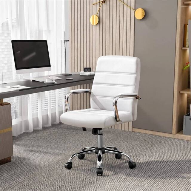 EONLION White Office Chair PU Leather Chair - Size: 100 cm - image 1