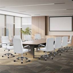 EONLION White Office Chair PU Leather Chair - Size: 100 cm - thumbnail 3