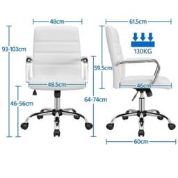 EONLION White Office Chair PU Leather Chair - Size: 100 cm - thumbnail 2