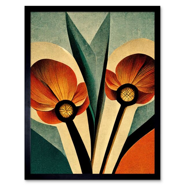 "Artery8 Wall Art Print Flower Art Deco Tulips Bold Art Framed in Black - Size: W12"" x H16""" - image 1