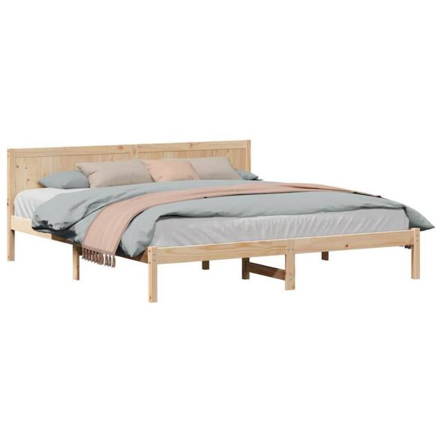 Berkfield Home Pine Wood Bed Frame Natural Wood Solid Pine wood 180 x 200 cm in Light Tan - image 1