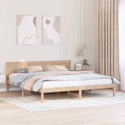Berkfield Home Pine Wood Bed Frame Natural Wood Solid Pine wood 180 x 200 cm in Light Tan - thumbnail 2
