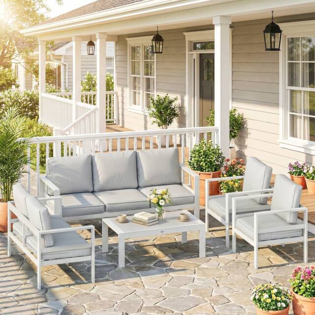 OUTSUNNY Aluminium Garden Furniture Sofa Set with Olefin Cushions in White - image 1