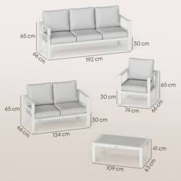 OUTSUNNY Aluminium Garden Furniture Sofa Set with Olefin Cushions in White - thumbnail 3