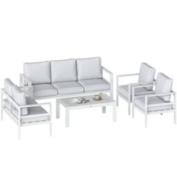 OUTSUNNY Aluminium Garden Furniture Sofa Set with Olefin Cushions in White - thumbnail 2