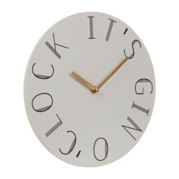 Orsina Decorative Gin Clock With Gold Finish Hands, Round Wall Clock With Art Deco Lettering-Timepiece for Hallways in White