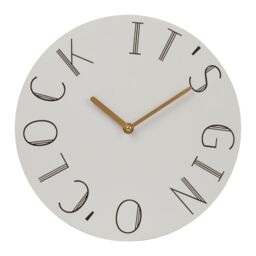Orsina Decorative Gin Clock With Gold Finish Hands, Round Wall Clock With Art Deco Lettering-Timepiece for Hallways in White - thumbnail 3