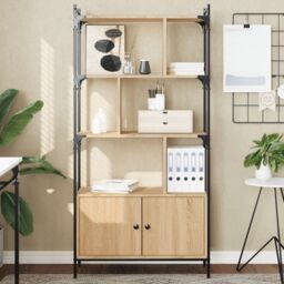 Berkfield Home Bookcase with Doors Sonoma Oak 76.5x30x154.5 cm Engineered Wood in Brown - thumbnail 1