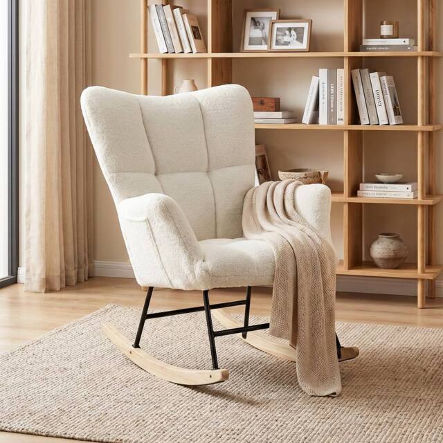 HOMCOM Tufted Rocking Chair with Side Pockets in Cream - image 1