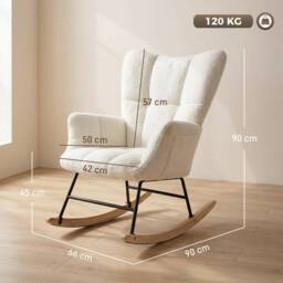 HOMCOM Tufted Rocking Chair with Side Pockets in Cream - thumbnail 3