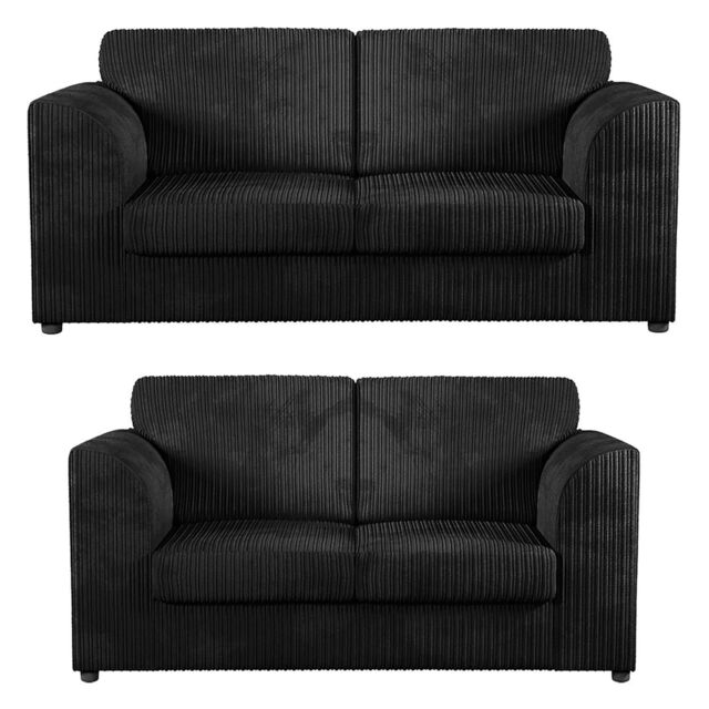Furnishings For Less UK Luxor Jumbo Cord 3 + 2 Fabric Sofa Suite - Fullback in Black - image 1