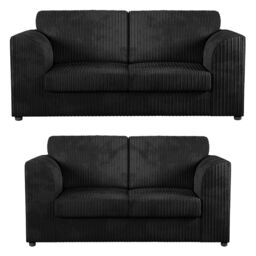 Furnishings For Less UK Luxor Jumbo Cord 3 + 2 Fabric Sofa Suite - Fullback in Black - thumbnail 1