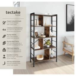 tectake Standing Shelf Charleston 75.5X30X155Cm in Brown - Size: 75.5X30X155 cm - thumbnail 2