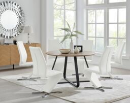 FurnitureboxUK Santorini Brown Wood Effect Dining Table & 6 Willow Chairs in Off-White - thumbnail 1