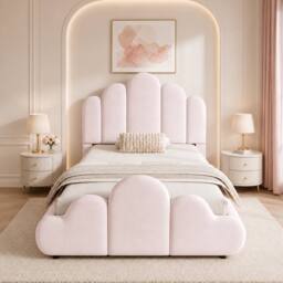 BTM 3FT Velvet Petal Bed Cloud Footboard 90x190 Blush Pink - Size: Single - thumbnail 4