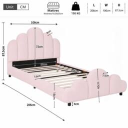 BTM 3FT Velvet Petal Bed Cloud Footboard 90x190 Blush Pink - Size: Single - thumbnail 5