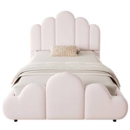 BTM 3FT Velvet Petal Bed Cloud Footboard 90x190 Blush Pink - Size: Single - thumbnail 8