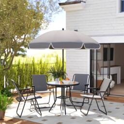OUTSUNNY 6 Pieces Garden Furniture Set with Parasol, Folding Chairs, Grey - thumbnail 1