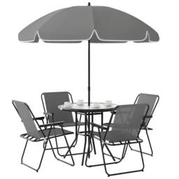 OUTSUNNY 6 Pieces Garden Furniture Set with Parasol, Folding Chairs, Grey - thumbnail 2