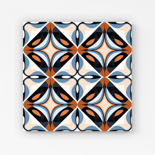Warren Reed - Designer Brown & Blue Geometric Pattern Canvas - Size: w10 inch x h10 inch - image 1